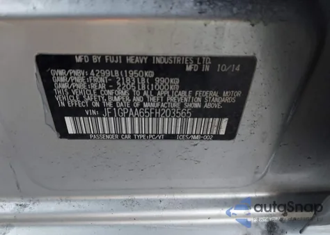 2015 Subaru Impreza 2.0I из США, поврежденный, VIN JF1GPAA65FH203565